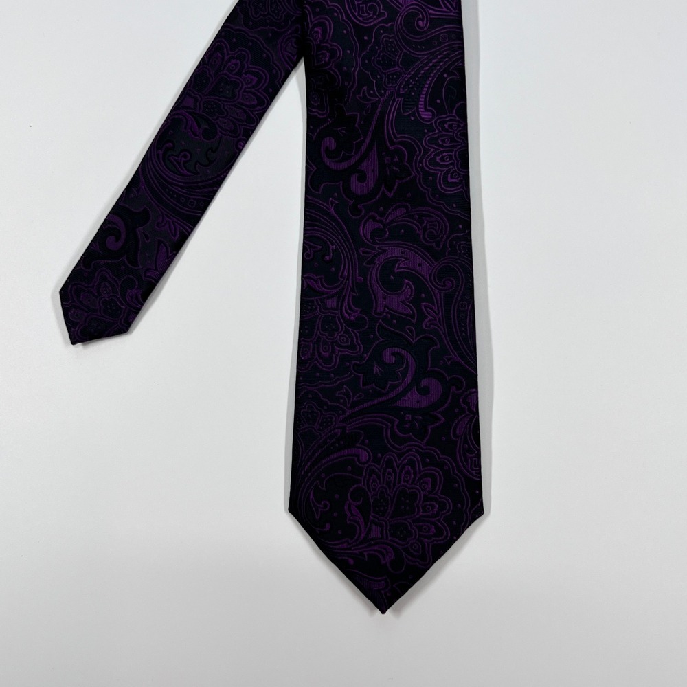 Barry Wang Purple Paisley Silk Necktie Mens One Size